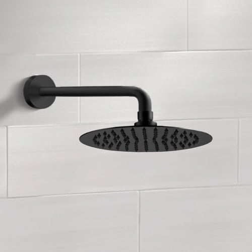 10 Inch Matte Black Rain Shower Head With Arm Remer 343-40-357UFM25-NO